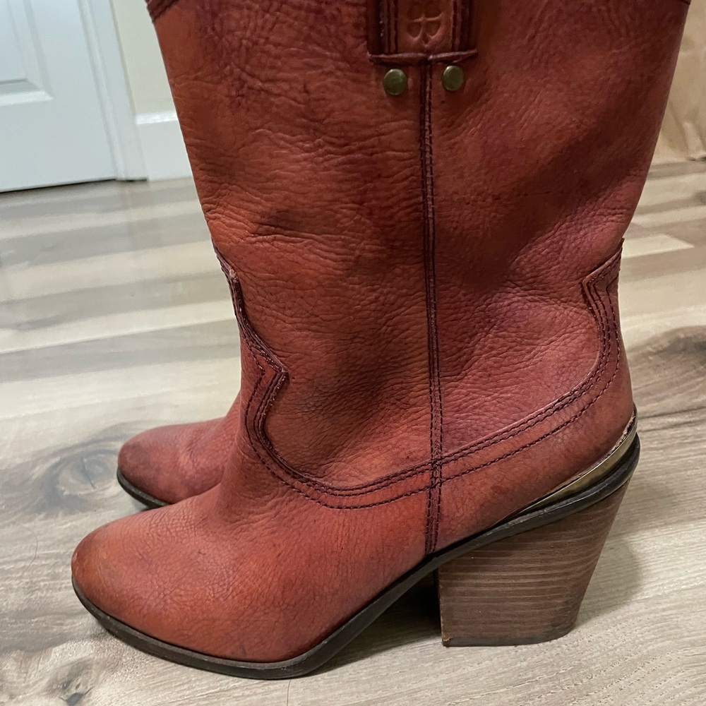 Lucky Brand Real Leather Rose Tinted Heeled Cowgirl Boots Size 8.5/9